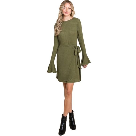 Culture Code Black Ruffle Long Sleeve Wrap Tie Dress CHD1390L - Picture 7 of 12